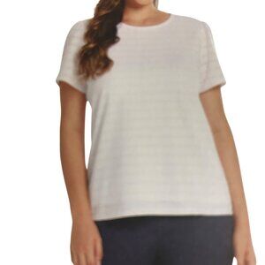 Rafaella Womens White Short Sleeve‎ Textured TOP Md NWT